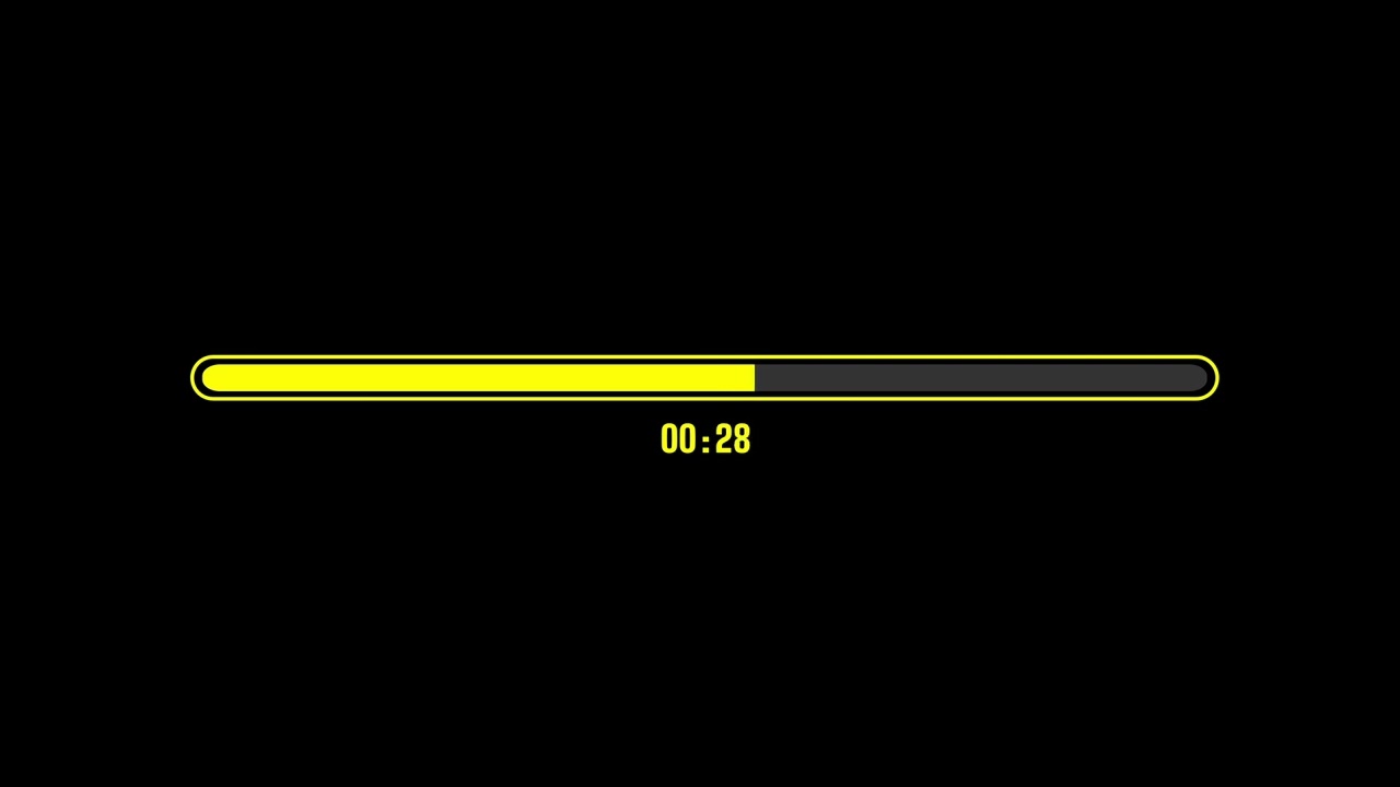 1-Minute Yellow Round Progress Bar Countdown Black Screen, 100% Copyright Free