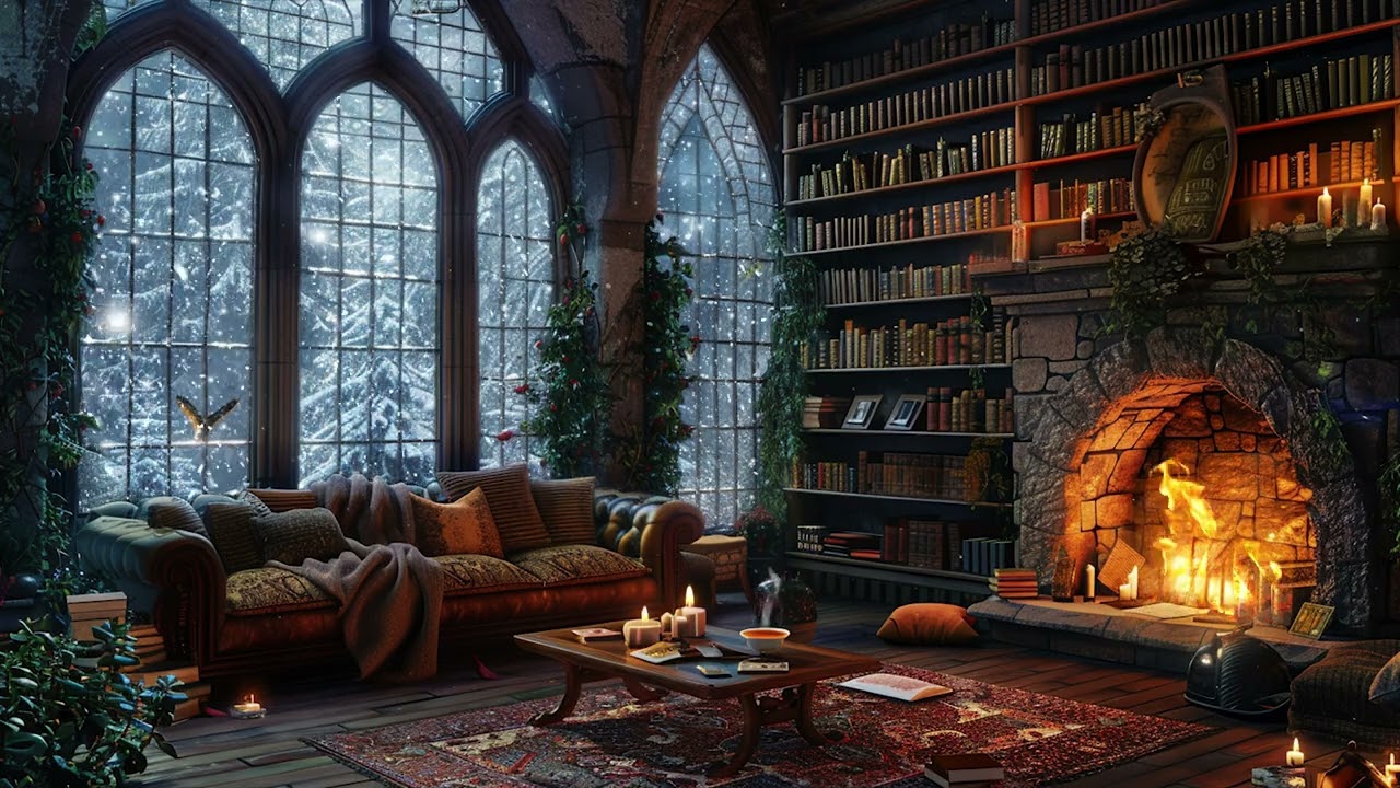 Silent Winter Cabin ❄️ Fireplace Crackling & Falling Snow | Deep Sleep & Relaxation
