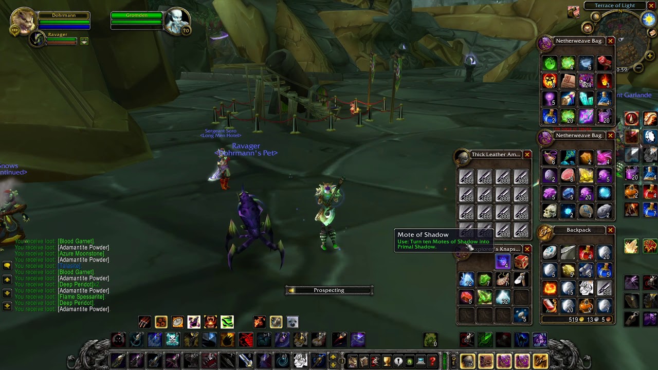 Prospecting 6 stacks of adamantite Jewelcrafting TBC
