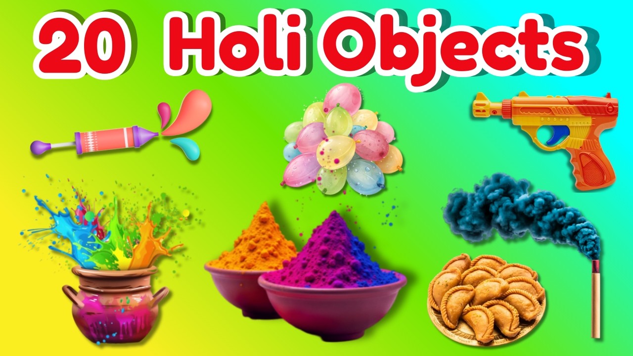 holi festival objects name english hindi kids learning mp4