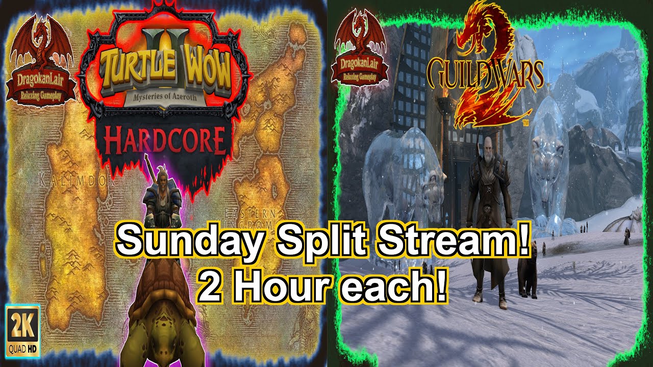 Sunday Split Stream: 2 hour Turtle WoW HC! 2 hour Guild Wars 2 (as a new player) Relaxing gameplay!