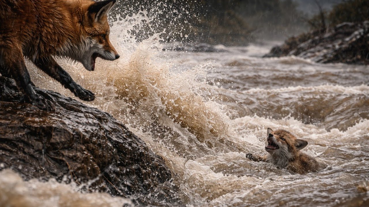 Brave Man Rescues a Fox Mother and Her Newborn Baby in the Fog