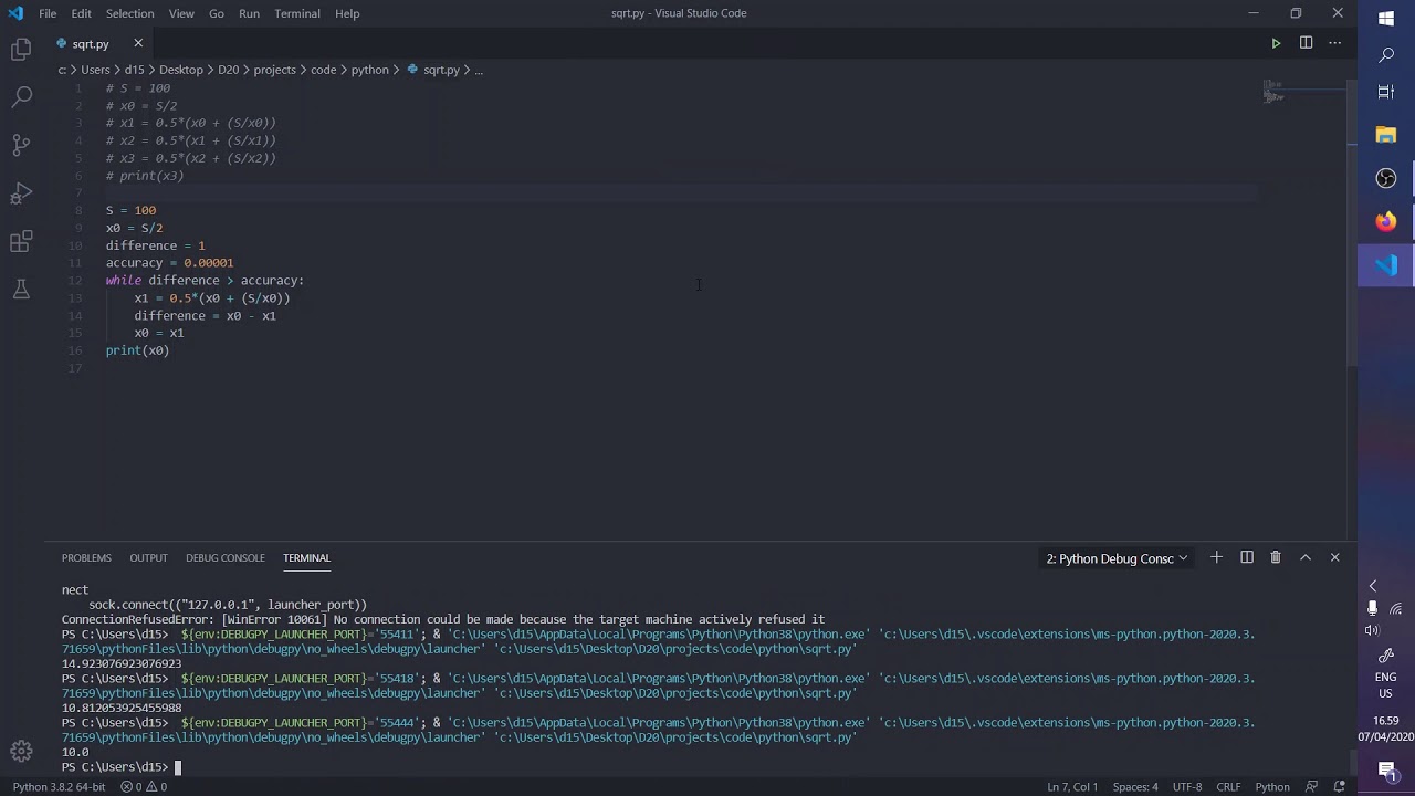 Codebymath with Python - Babylonian method to find the square root of a number