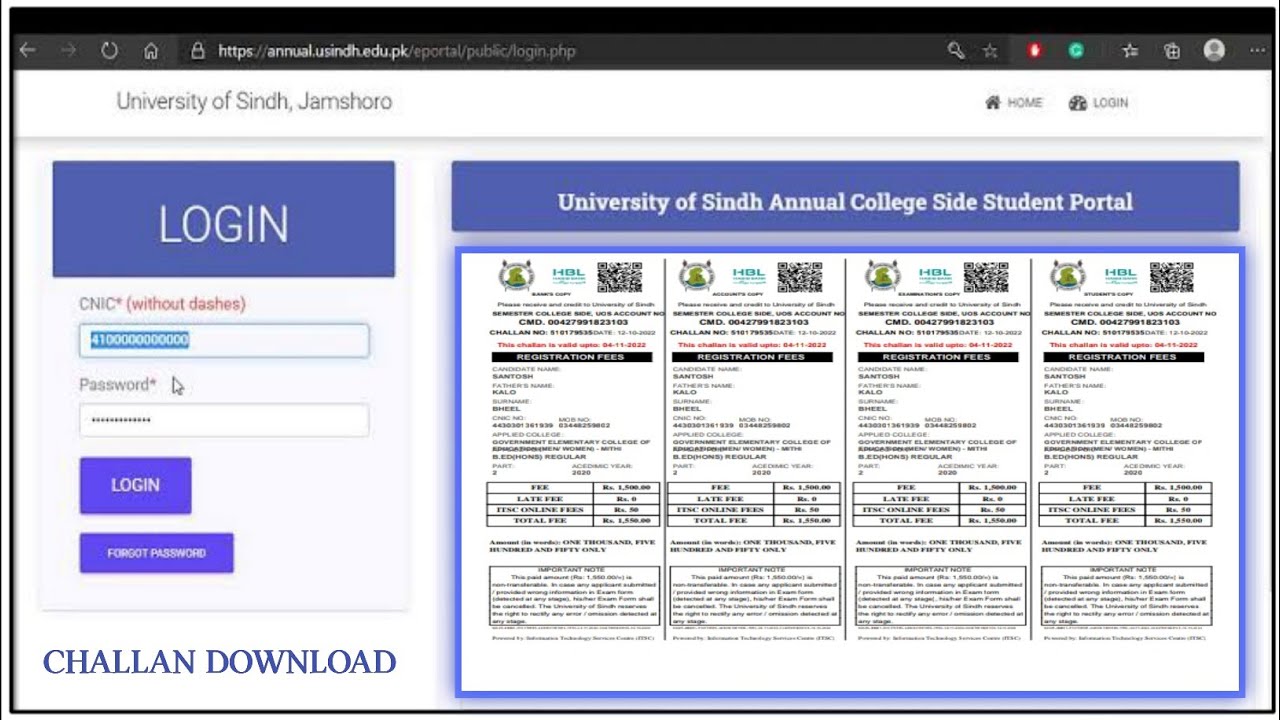 Sindh University || how to download admissions fees challan 2022 from unsindh e portal 2023
