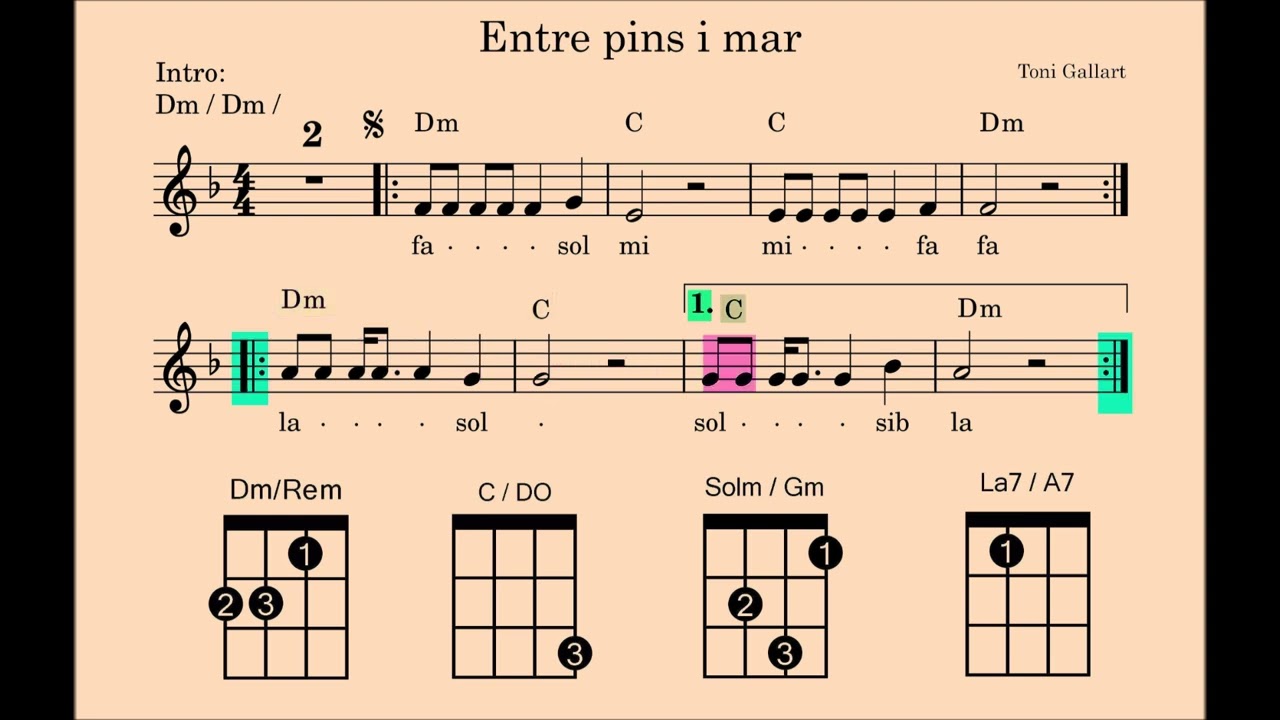 Entre pins i mar. No melodia. Notes Re-Sib.