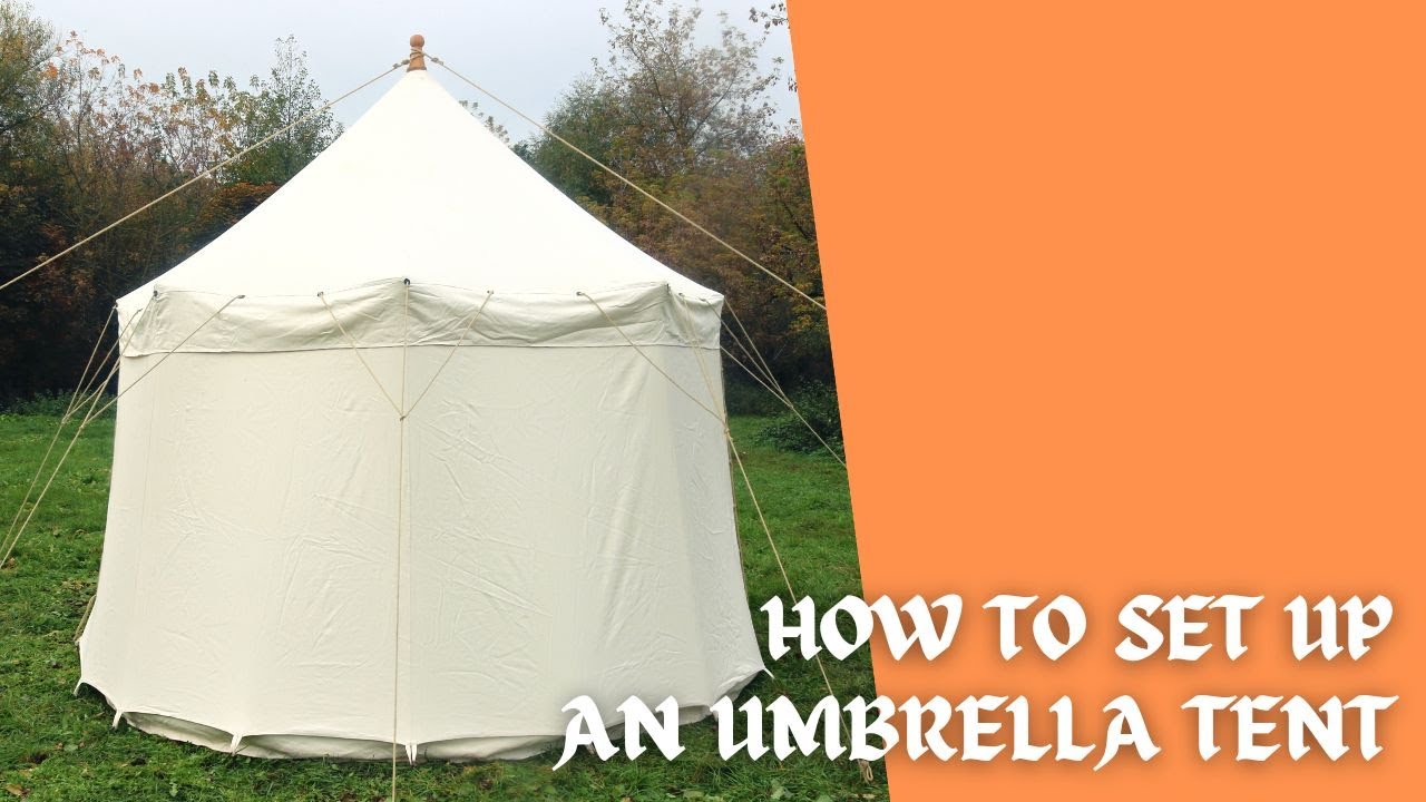 Setting up a medieval umbrella tent with one pole