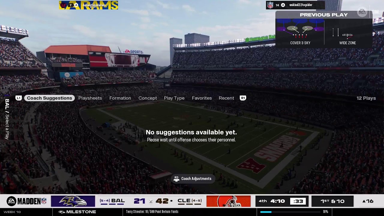 PRK Ravens vs Browns