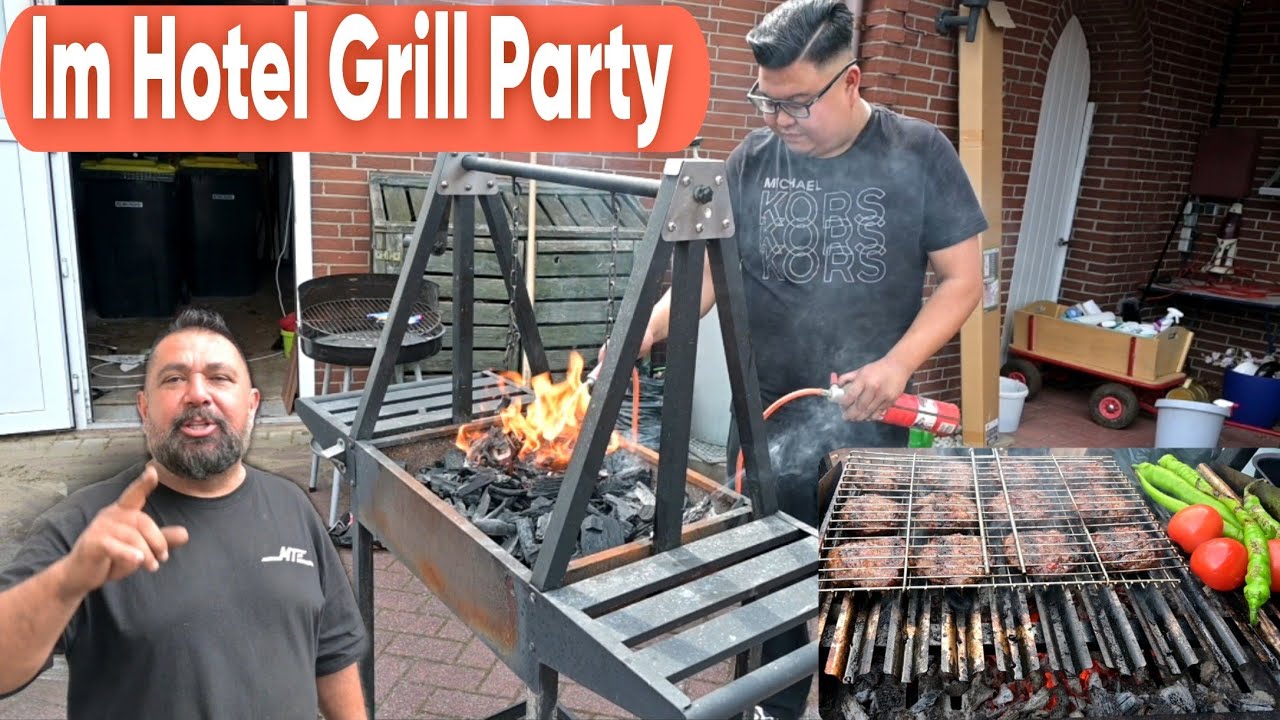 Jan unter Feuer.Angrillen im Hotel.Dumanis