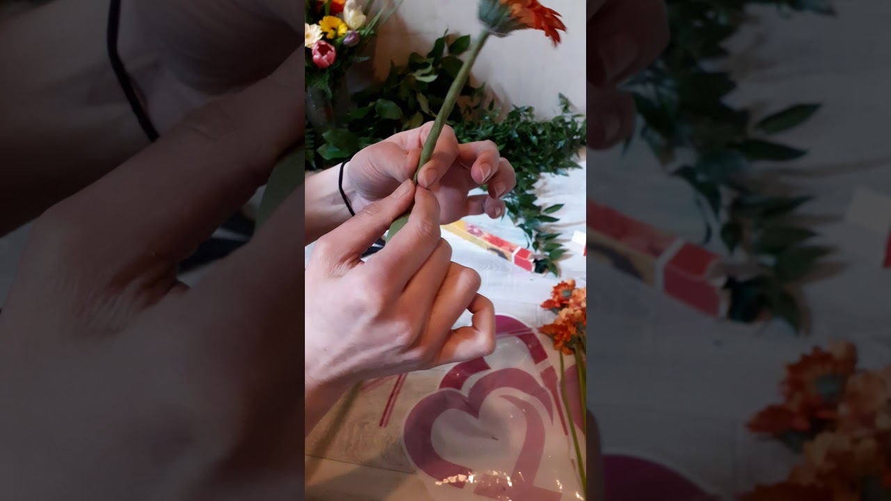 Drutowanie zewnętrzne, taśmowanie gerbery kwiaty taśma tapa florystyka