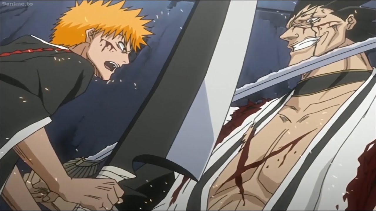 『 Bleach 千年血戦篇 』Ichigo borrows Zangetsu's power to confront Kenpachi, he stabs Ichigo in the chest
