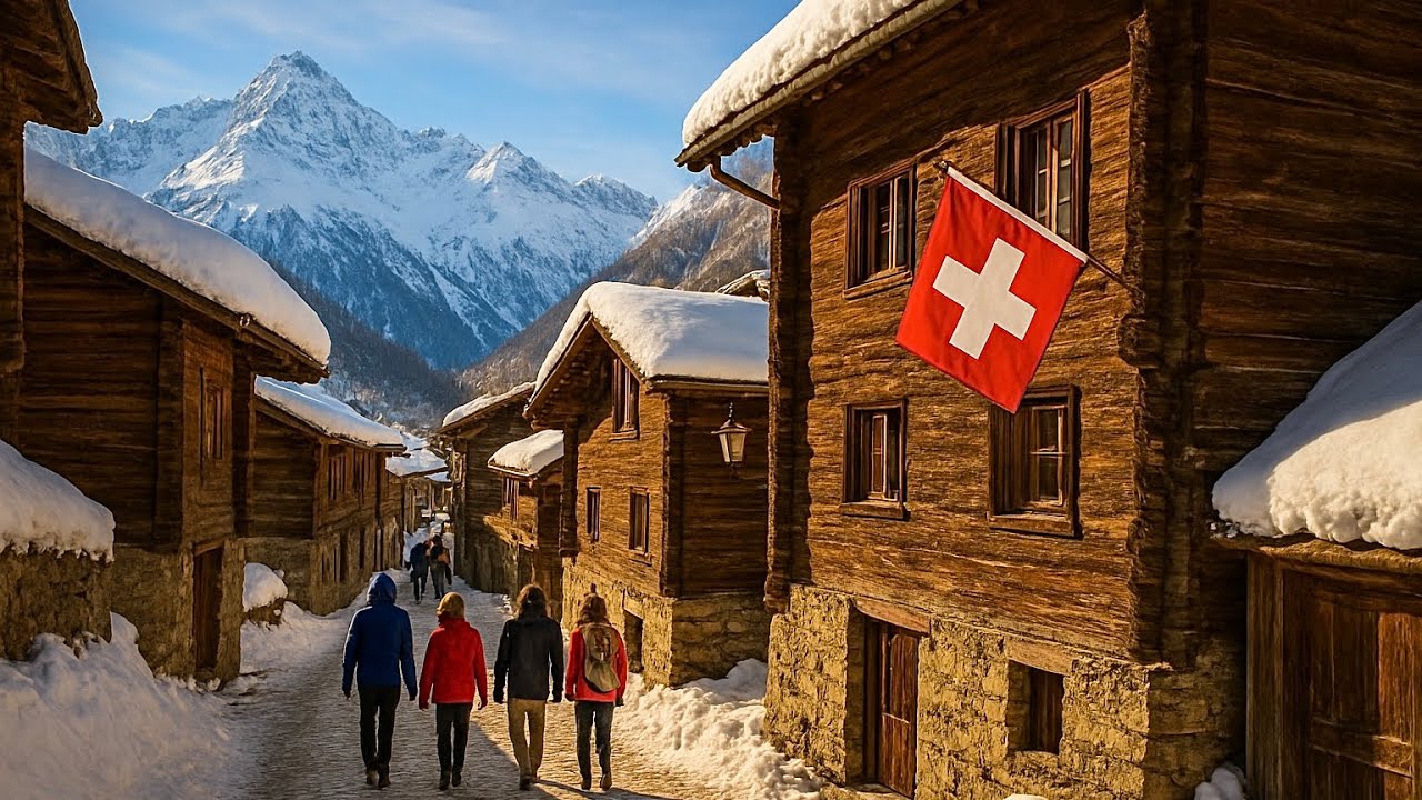 Grimentz Beautiful Winter Walk (4K HDR) - A Swiss fairy tale village