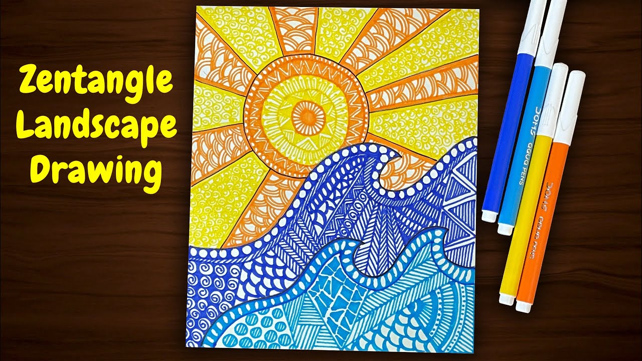 How to draw Zentangle Pattern Landscape Drawing | Landscape Drawing Zentangle | Shylin&rsquo;s Sketchbook