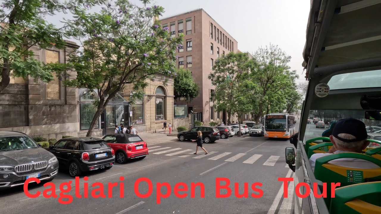 Exploring  beautiful Cagliari by open top tourist bus|Sardinia|Italy