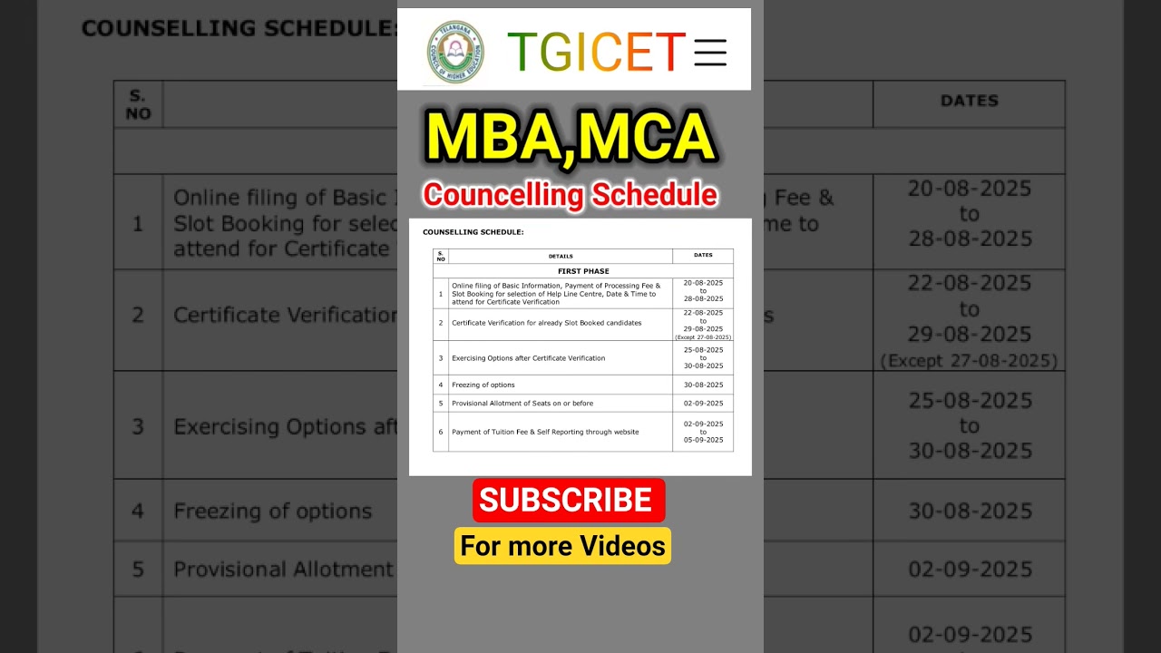 mba mca counseling schedule 2025 #mba #mca #tambaapply #tsmca #tgmbacounselling2025