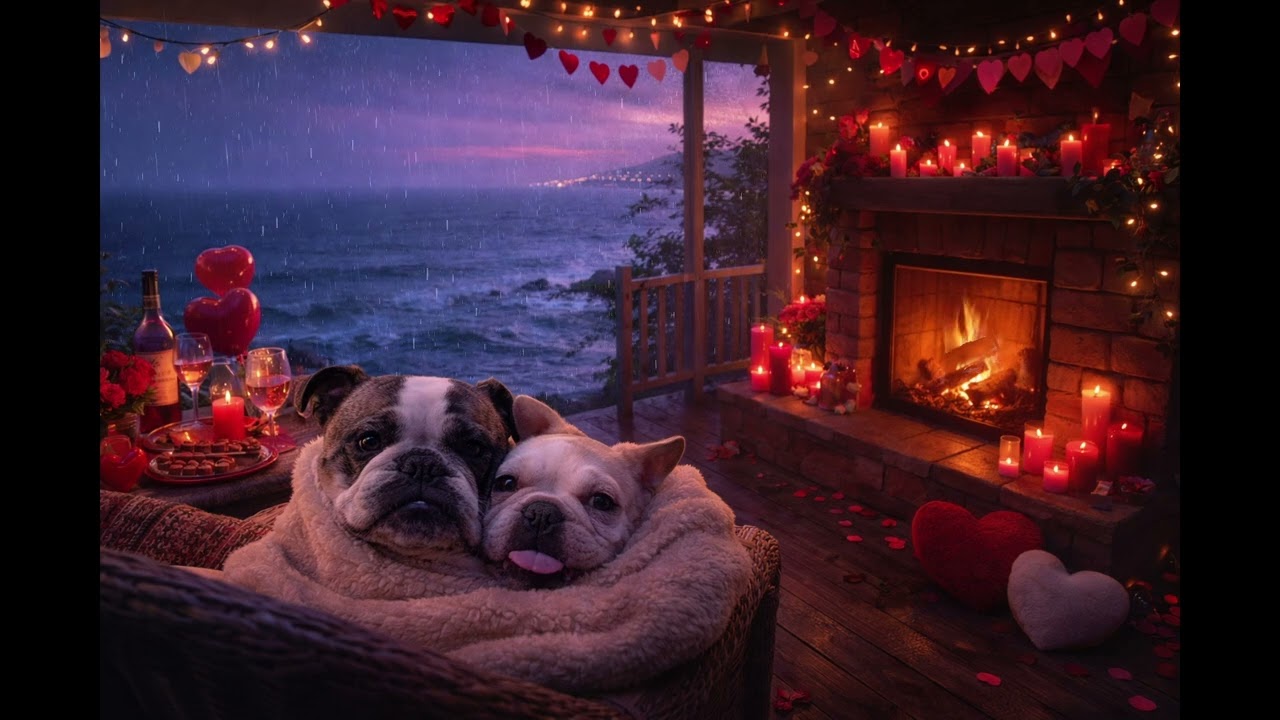 Cozy Valentine’s Porch Ambience 🌧️🔥 Rainy Ocean View & Fireplace