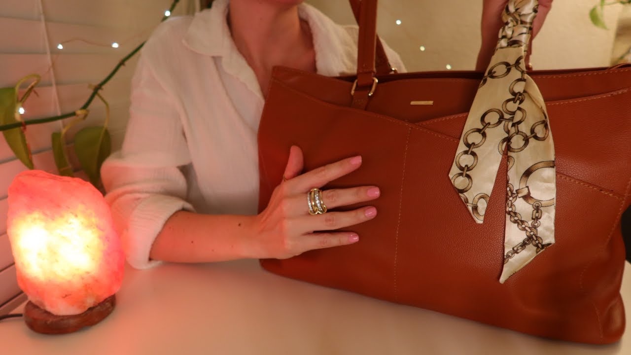 ASMR New Work Bag Organization 👜 💕 Soft-Spoken 💕 Leather Sounds, Gentle Rummaging, & Crinkles