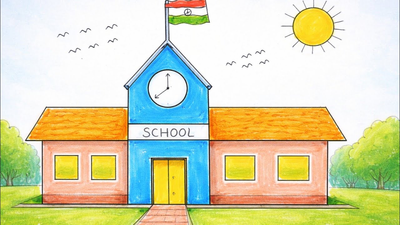 How to draw step by step beautiful school |school drawing #schooldrawing 