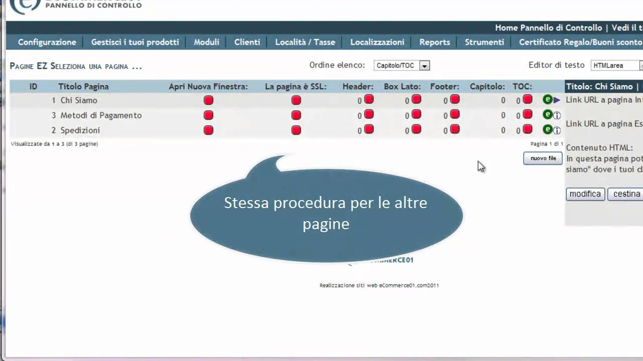 Come modificare il testo delle pagine principali