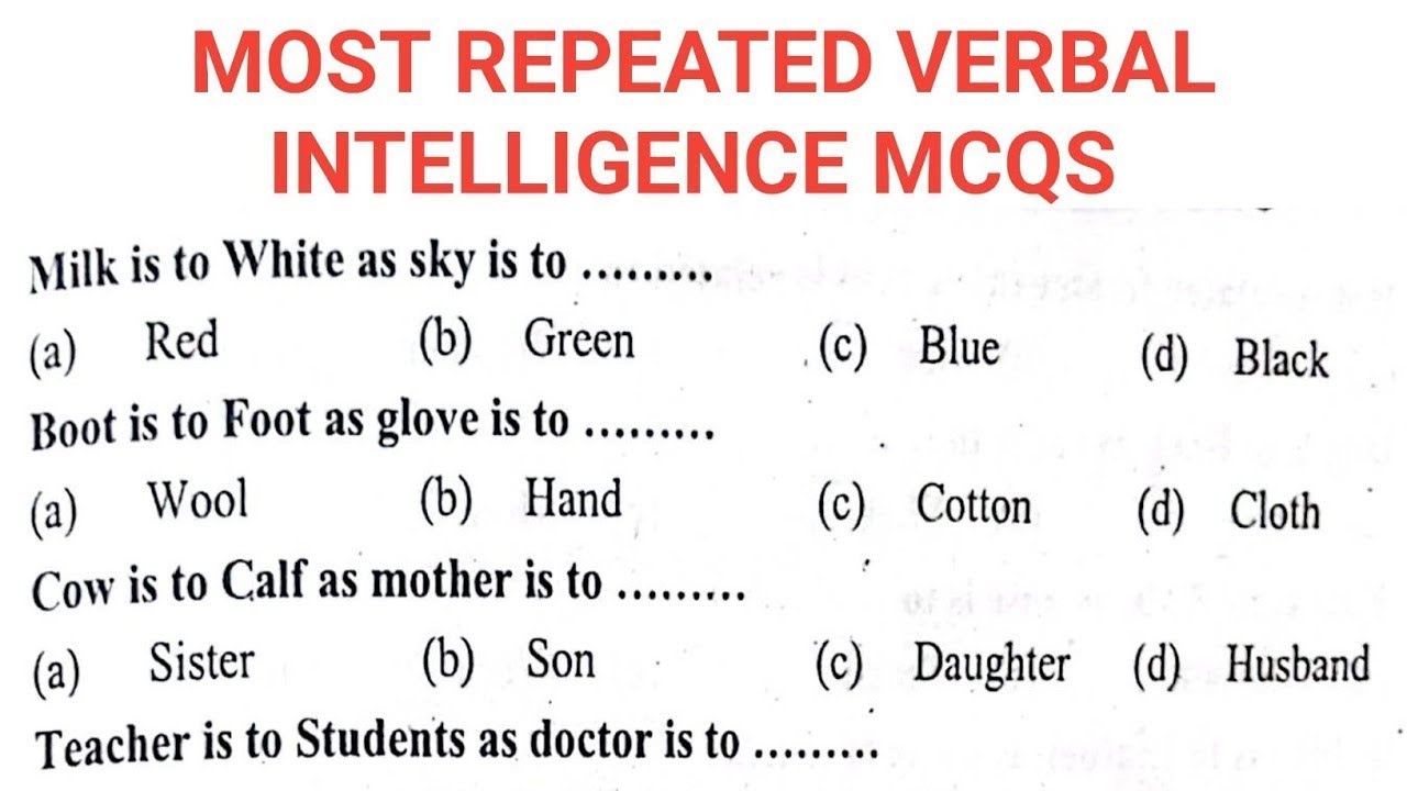 VERBAL INTELLIGENCE TEST MCQS  PART 8