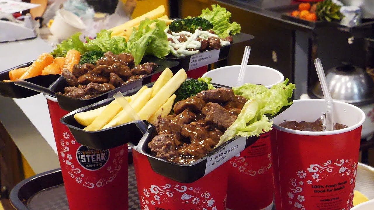 컵에 음료수와 스테이크를 동시에! (drink and steak in a cup!, ステーキ, 牛排 95,000VND) vietnamese street food