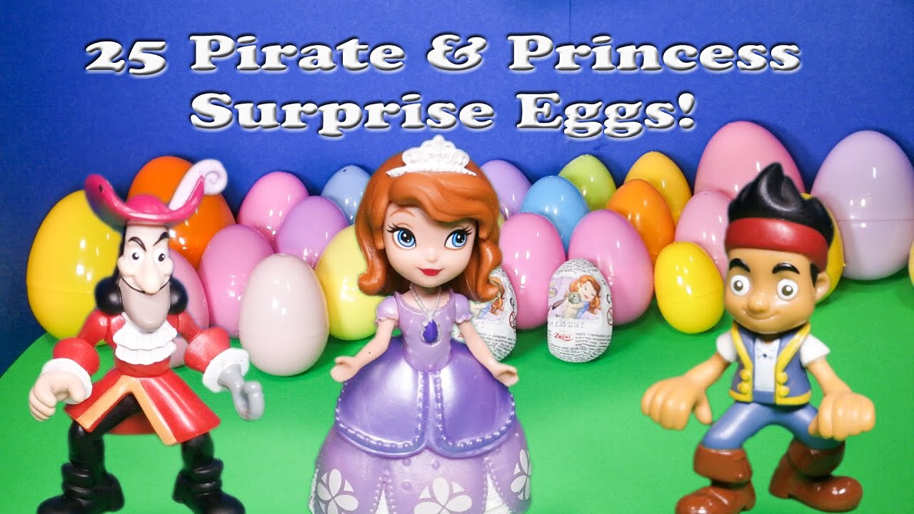 Opening Pirate and Princess Toys Surprise Eggs with the Assistant