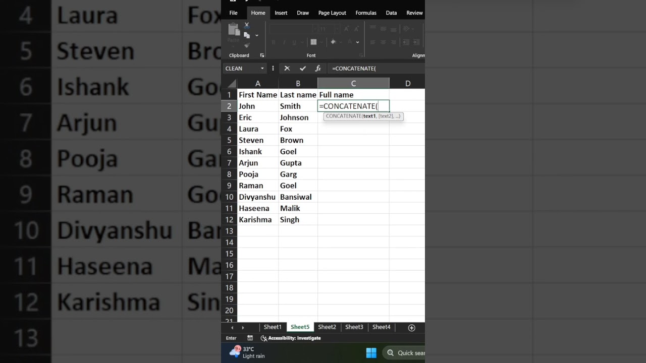 Concatenate function use in excel #excel #excelformula #formula #functions #textjoin #join #text