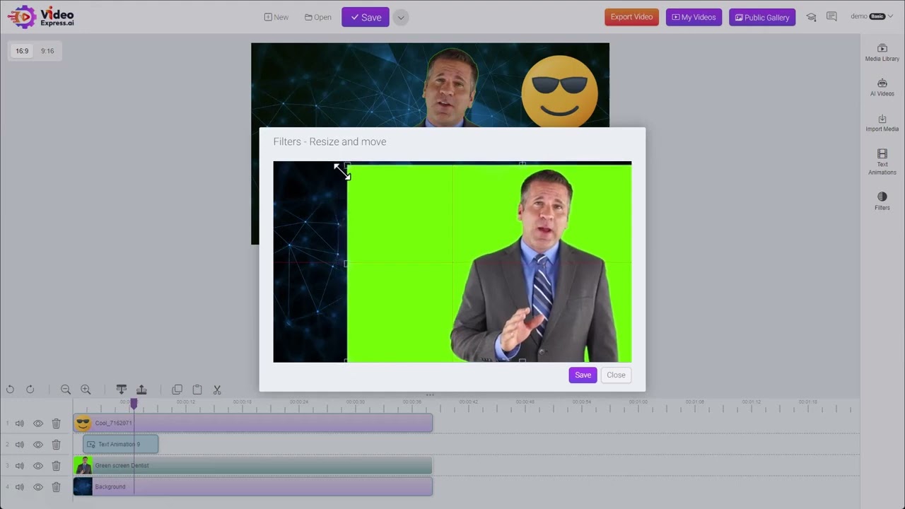 Учебное пособие VideoExpress.ai &mdash; изменение размера и перемещение видео