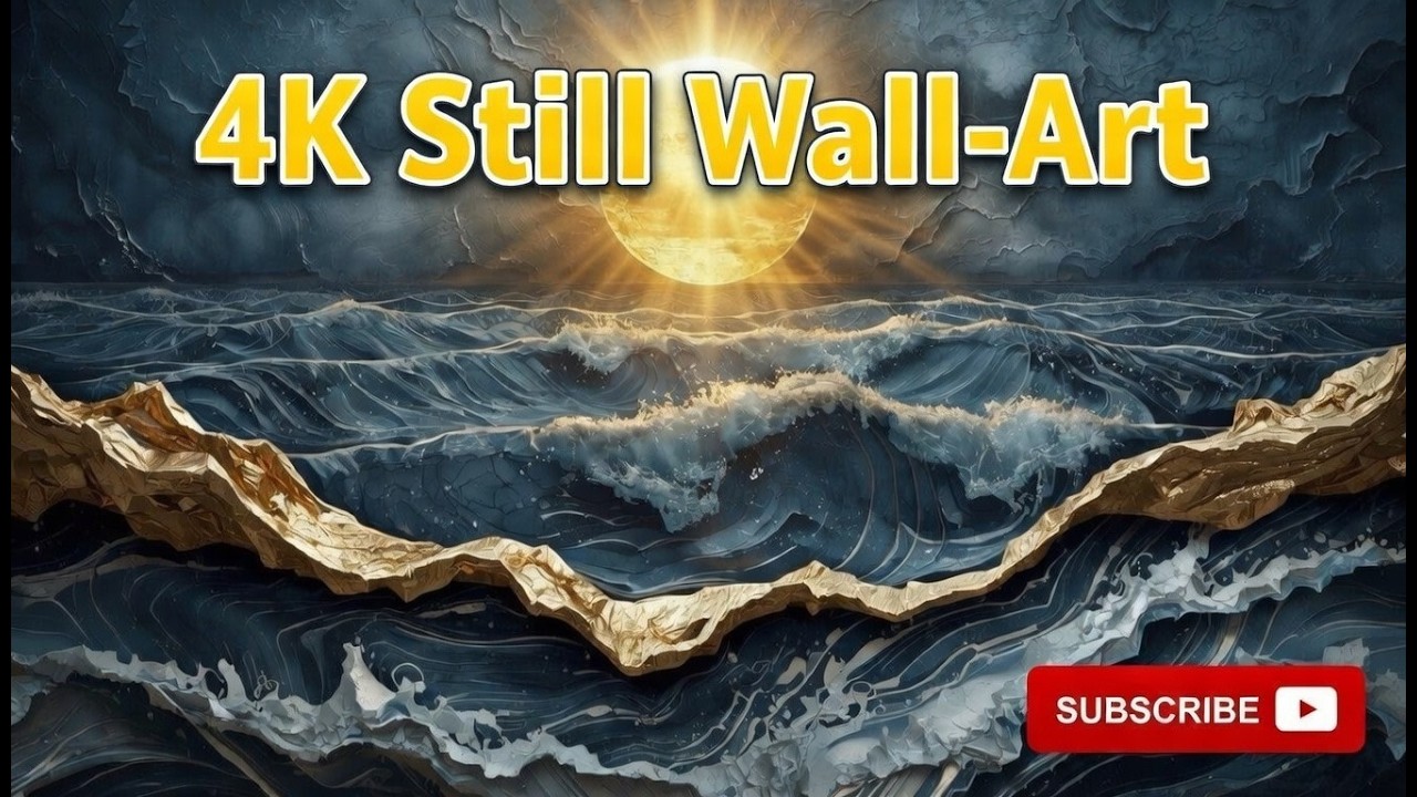 4K Golden Moon Textured Wall Art Still Video - Relaxing Background for Home Decor 2026