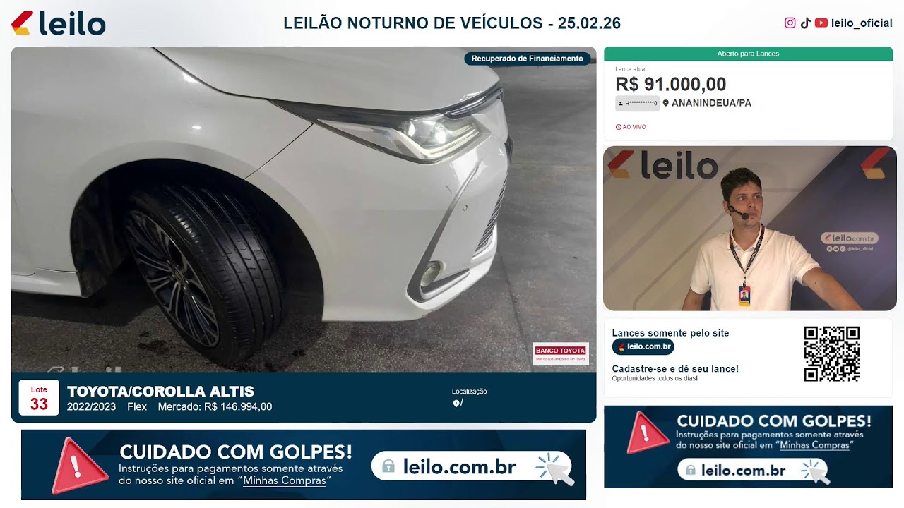 Leilão Noturno De Veículos 25/02/2026 19:00