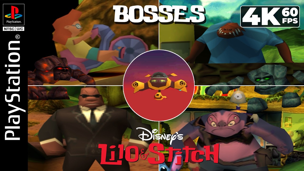 Disney's Lilo & Stitch (PlayStation 1) ALL BOSSES & Chases (4K60)