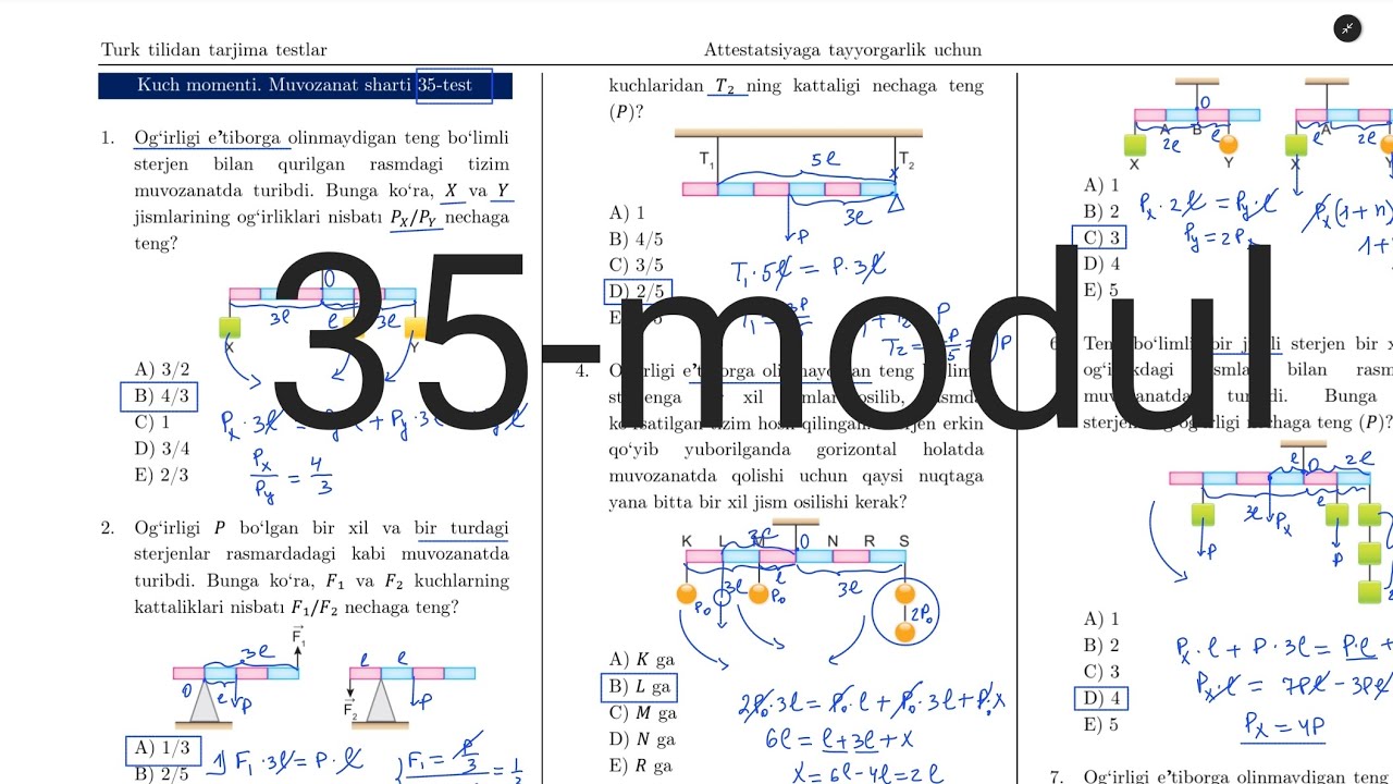 35- modul yechimlari. Turkcha Ayt-fizika tarjima kitobi