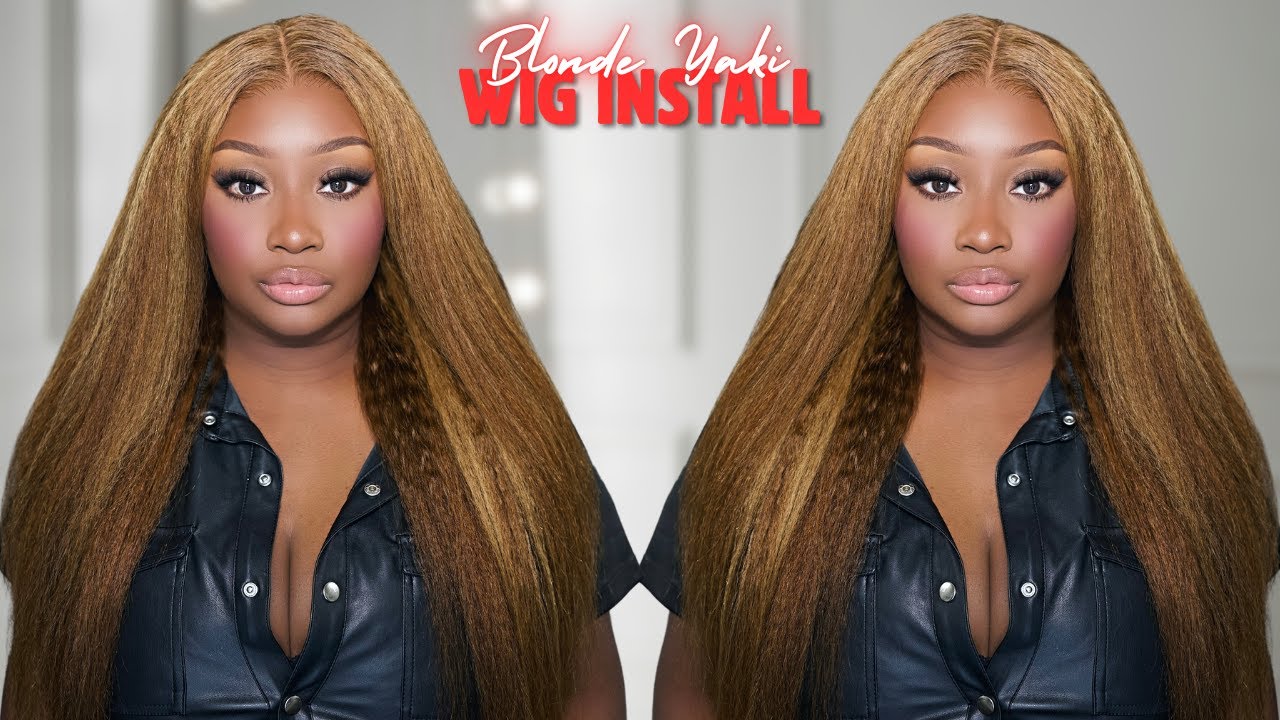 PERFECT Easy Glueless Highlight Kinky Straight 24 Inch Wig ft Domiso Hair