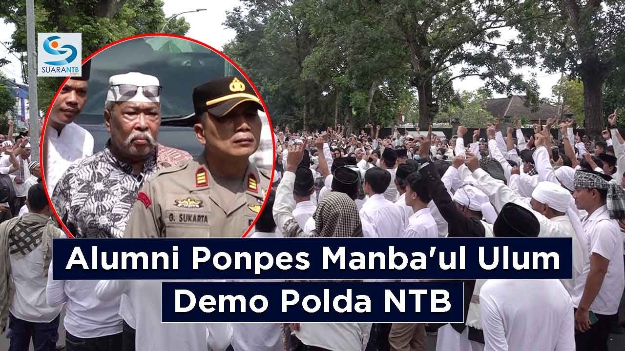 Ribuan Massa dari Alumni Ponpes Manba'ul Ulum Gerung Gelar Aksi Damai di Depan Polda NTB