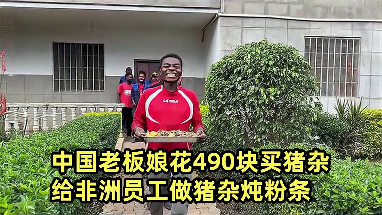 中国老板娘花490块买三套猪杂，给非洲员工做猪杂炖粉条