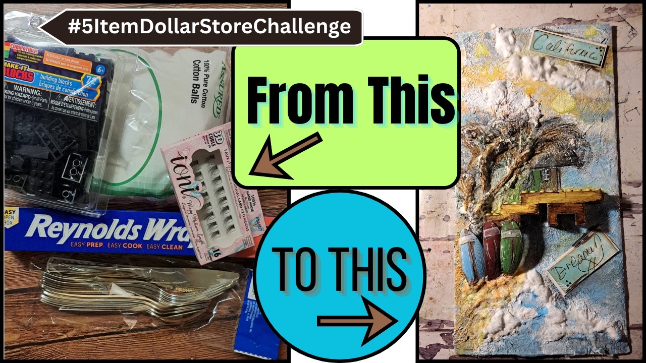 #5ItemDollarStoreChallenge   Mixed Media Canvas | From This to This: California Dreamin
