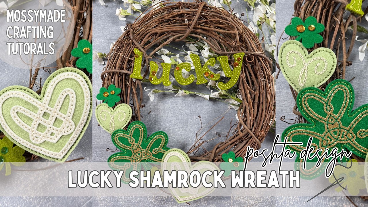 Вышивка фетрой: Венок из клевера «Счастливый клевер» — Poshta Design — Сезонный декор ко Дню Свят...