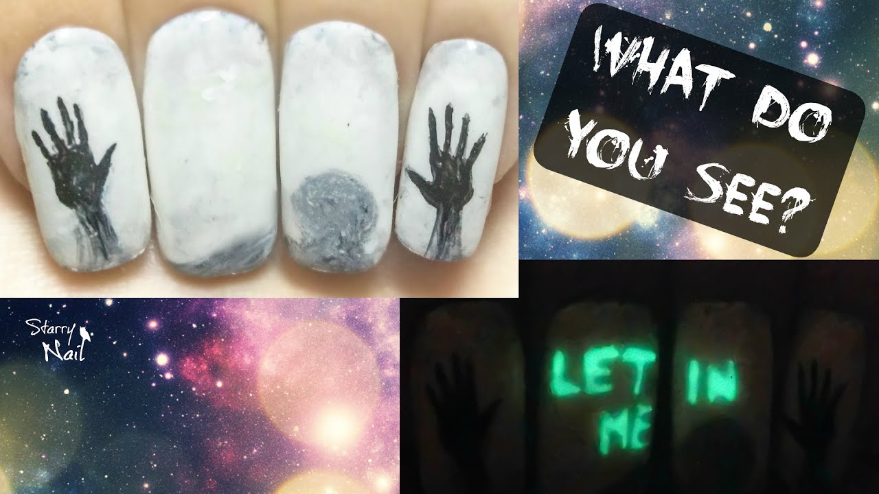 Invisible Creepy Message ⎮Glow in the Dark Halloween Freehand Nail Art Tutorial