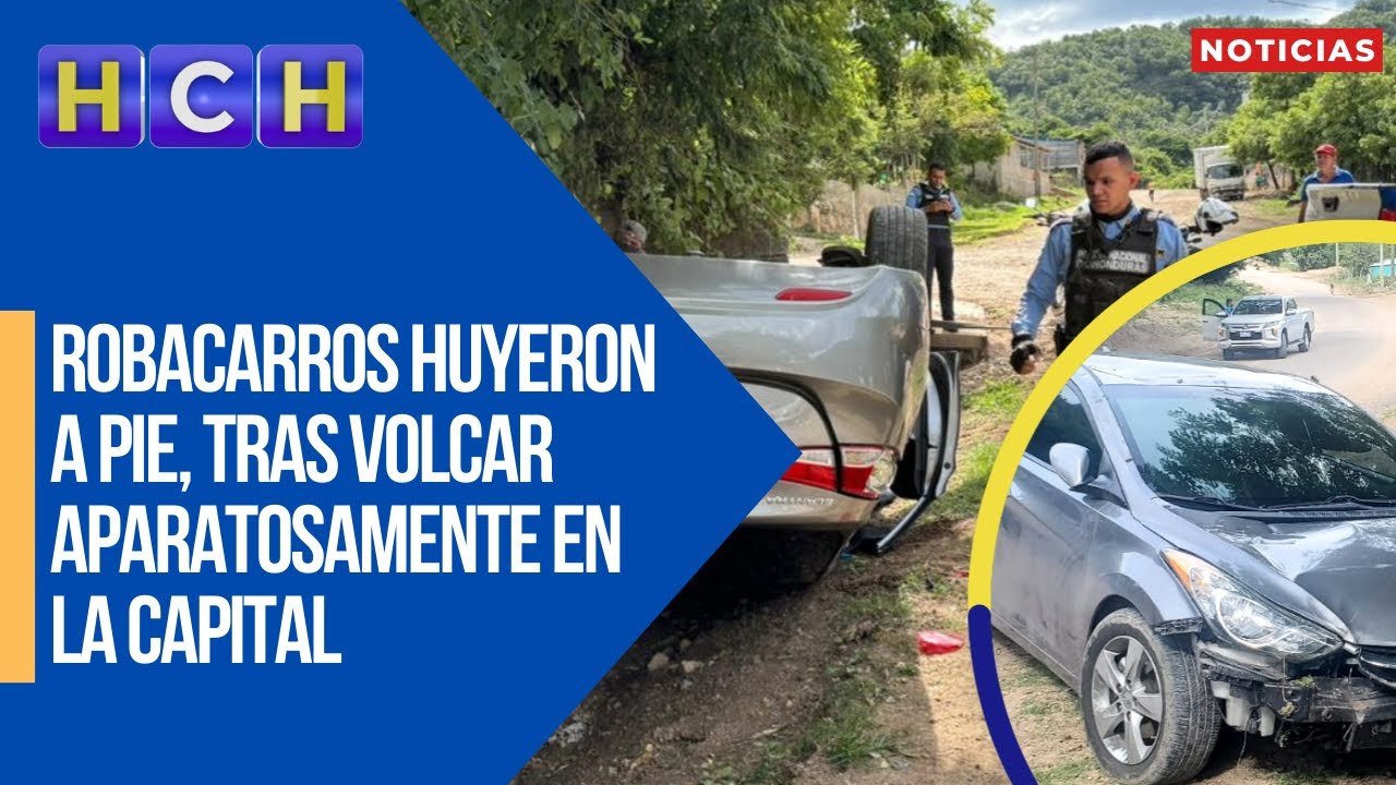 En tenaz persecución policial, robacarros huyeron a pie, tras volcar aparatosamente en la capital