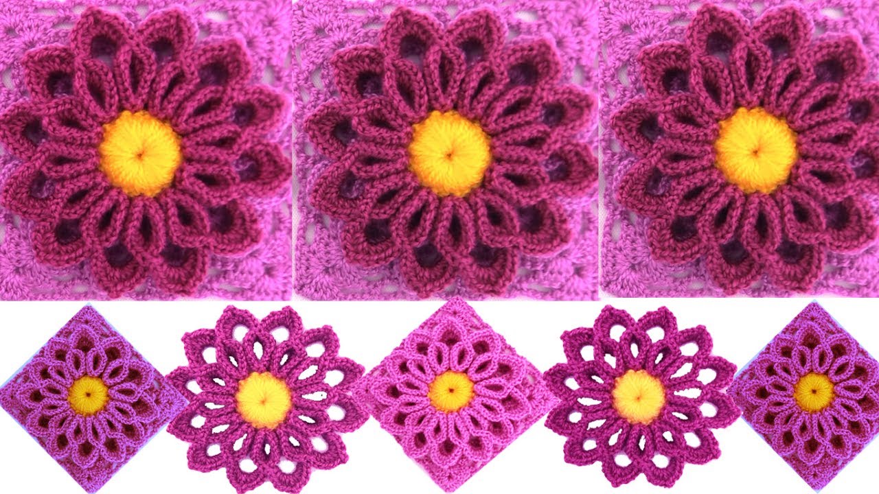 Teje flor Lila tejida con gancho Crochet fácil tutorial
