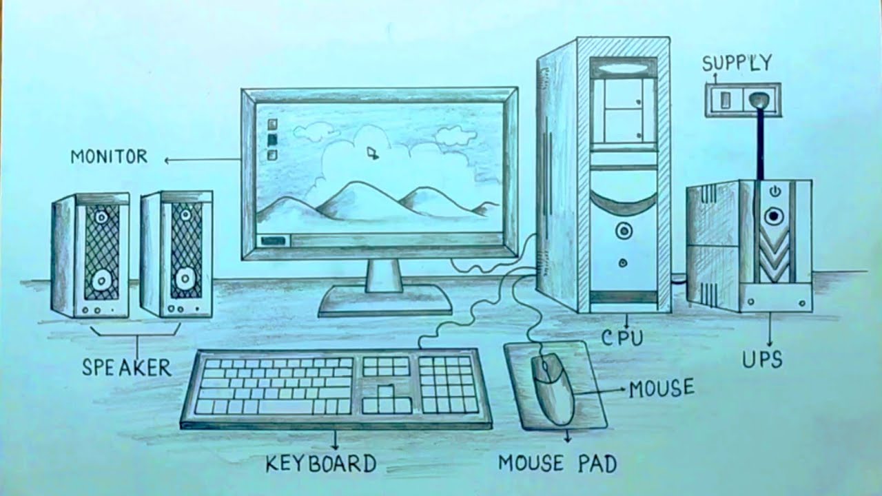 Computer drawing/How to draw desktop computer easy way/#computer