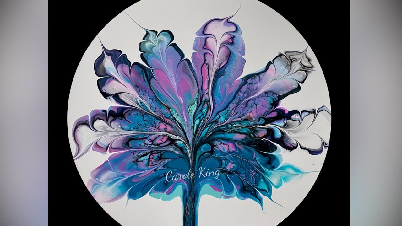 (1384) Large Round Simplistic Bloom Technique, Modified Bloom, Acrylic Paint Pouring, Fluid Art