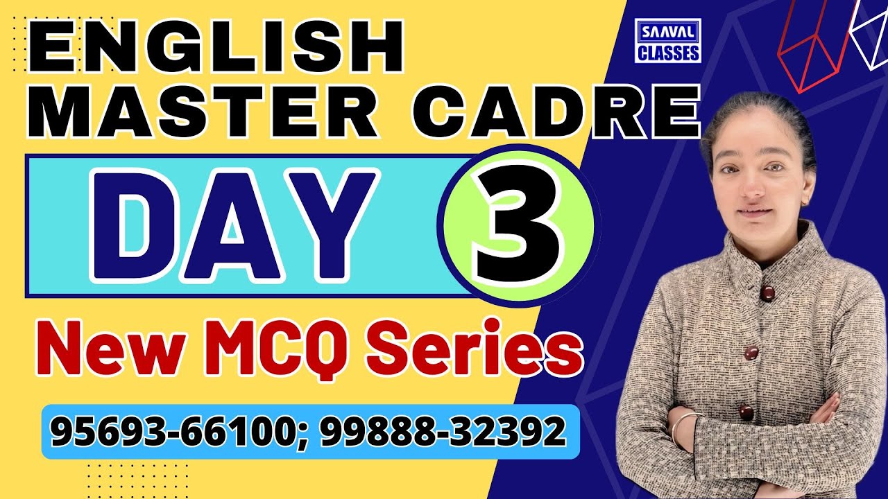 English Master Cadre DAY-3 MCQ Series | SAAVAL CLASSES | 99888-32392 |
