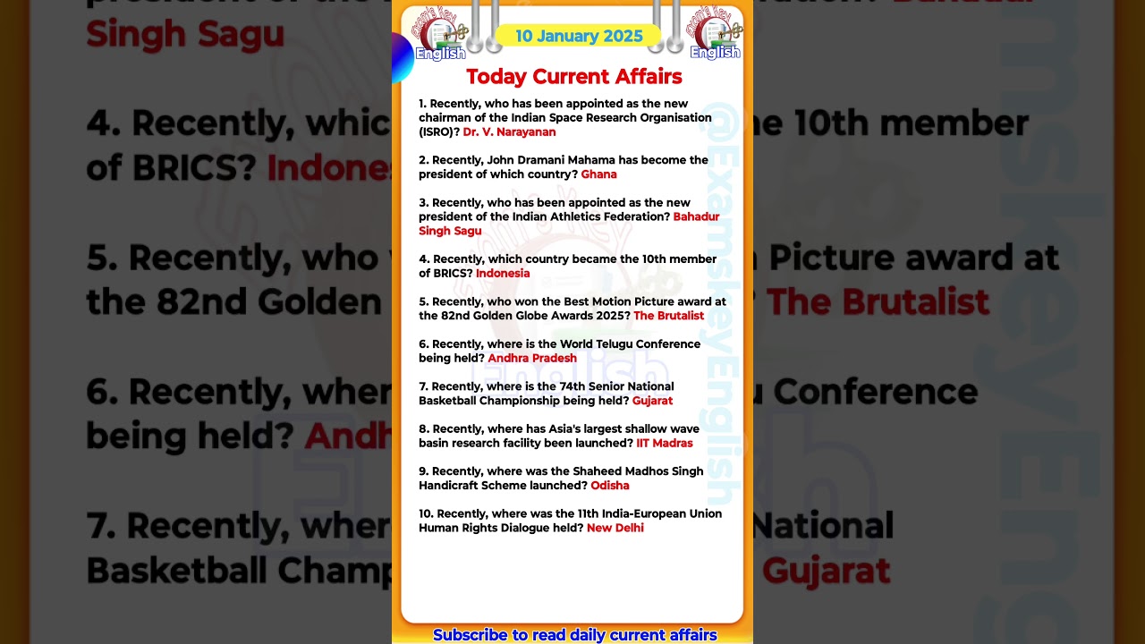 10 January  Current Affairs 2025 |Today current affairs #ssccgl  #currentaffairs #gk  #sscchsl #upsc