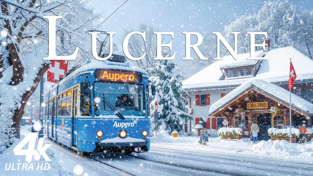 Зимняя сказка в Люцерне 4K ❄️Заснеженные улицы, безмятежные виды на озеро и альпийская тишина