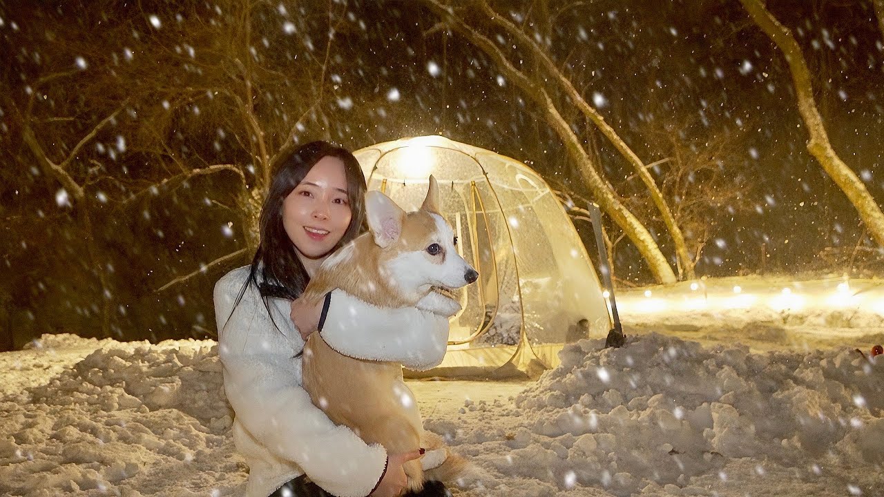 영하 15도 폭설! 천방지축 아기 강아지와 투명 텐트로 숲속에서 설중 캠핑❄️
