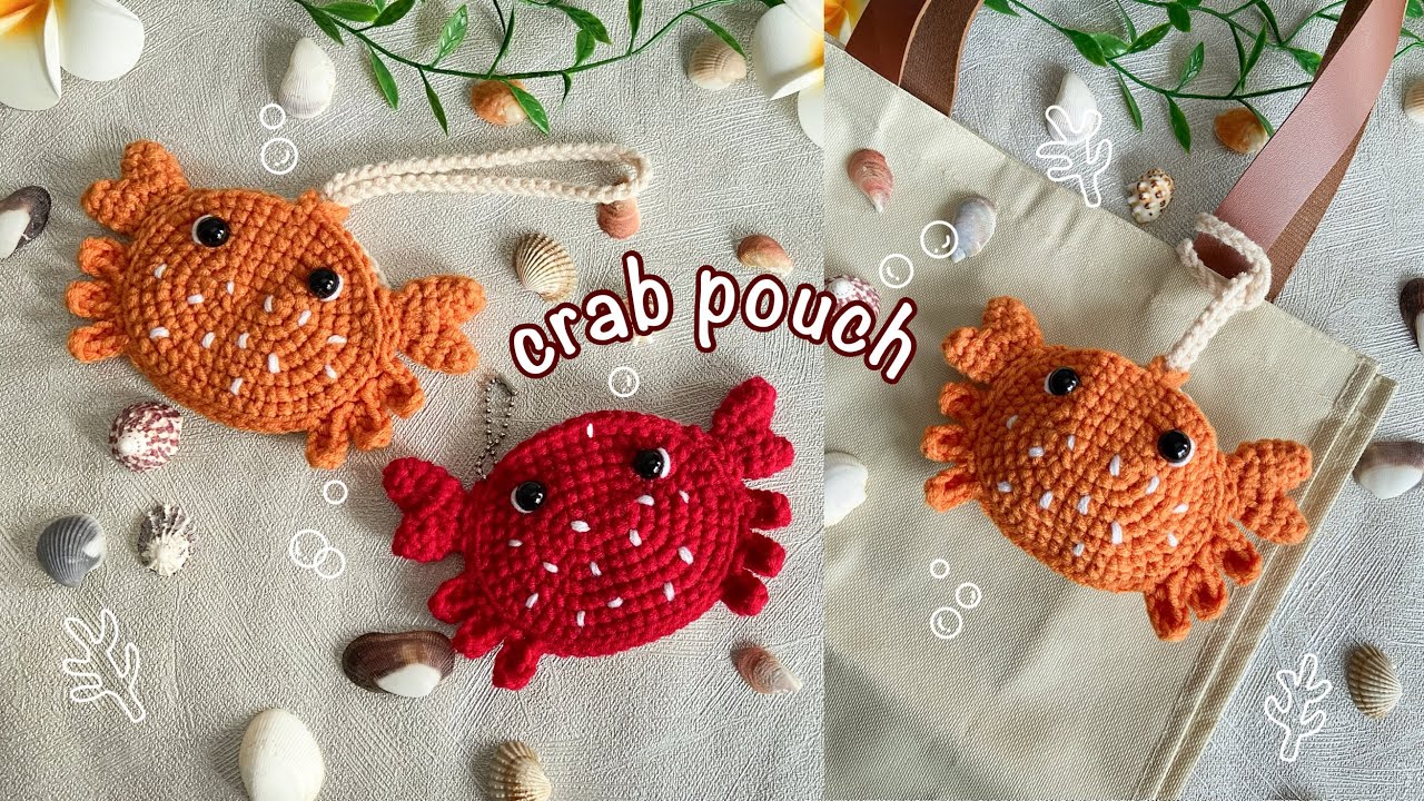 Вязаный крючком крабовый мешочек и подвеска на сумку 🦀 | Простой урок по вязанию крючком морского...