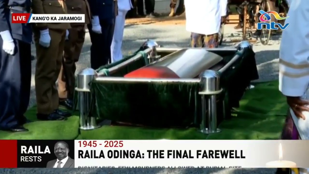 Raila Odinga's body lowered into the grave with military honours in Bondo, Siaya County