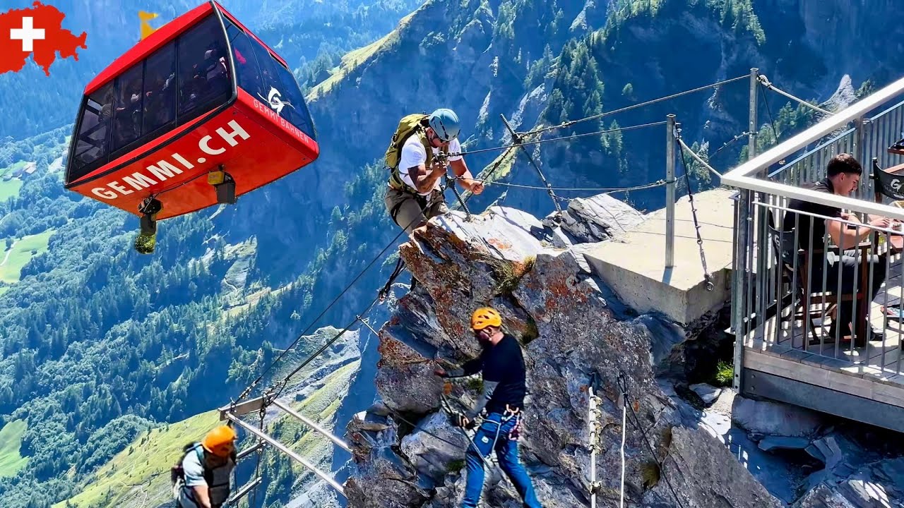 Leukerbad 🇨🇭Gemmi  is a famous Alpine resort in the Swiss canton of Valais,