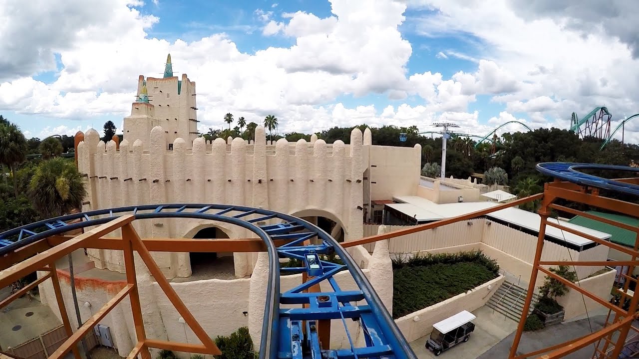 Sand Serpent, вид с первого ряда, аттракцион Busch Gardens Tampa 2016, Wild Mouse &mdash; 1080p 60 кадр...