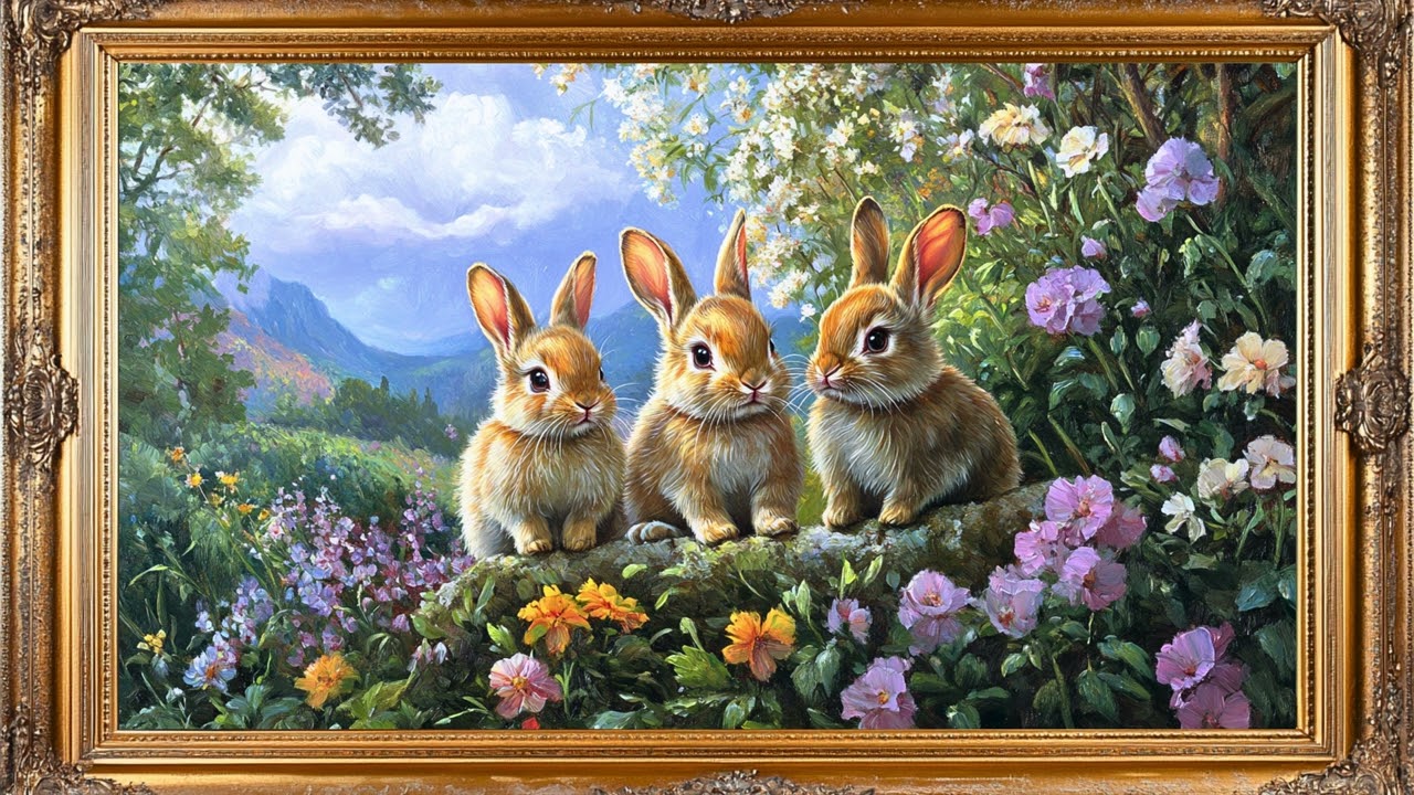 Vintage Easter Garden | Spring Frame TV Art Screensavers with Gold Frame | Easter Frame Art 4K